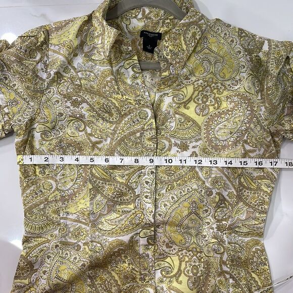 Ann Taylor Women’s Size 6 Yellow Paisley￼ Short Sleeve Top 100% Cotton - Picture 7 of 8